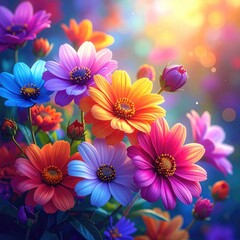 Vibrant bouquet of colorful flowers in a sunlit garden