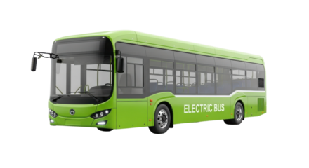 Green electric bus with text "ELECTRIC BUS" isolated PNG with Transparent Background