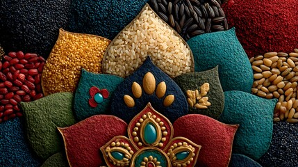 Traditional mandala design using rice grains high resolution picture