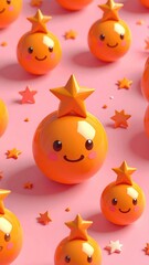 Cute orange spheres with star toppers on a pink background
