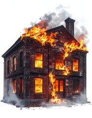Burning Building: A building engulfed in flames, with a fiery blaze visible through the windows and billowing smoke rising into the air.