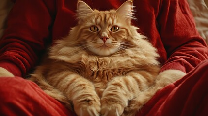 Happy Red Cats Sit Comfortably on a Large Human-Sized Red Bench, Radiating Joy