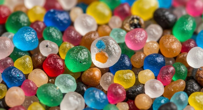 Vibrant Macrocosm of Glistening, Jewel-Toned Pebbles with a Unique Spotted Centerpiece - Powered by Adobe