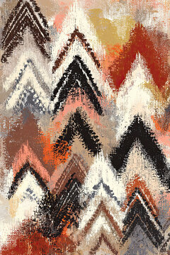 Hyper-realistic animation seamless pattern of brown and white tribal inspired chevrons with painted brush texture and rustic vibe