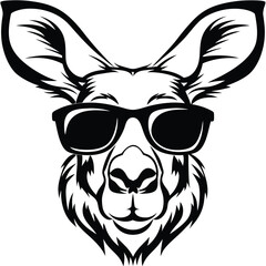 A cool black kangaroo head wearing dark sunglasses shows its funny side