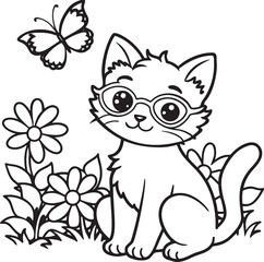 Playful Cartoon Kitten Outline
