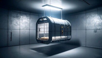 Futuristic Floating Bedroom in Minimalist Metallic Room