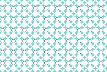 Abstract geometric circle and star seamless pattern in retro teal and white, ideal for groovy backgrounds, textile design, and modern surface applications
