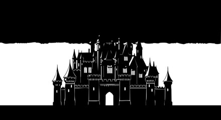 Majestic gothic castle silhouette against a dramatic dark sky, evoking mystery and historical grandeur for fantasy or event themes. © Vectors Studio