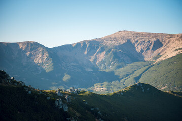 Fototapeta premium Mountain Landscape with Rocky Peaks and Valleys