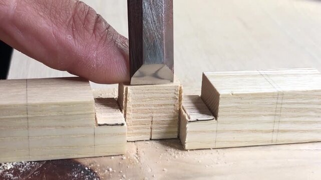 Refining a woodworking joint with a chisel and mallet