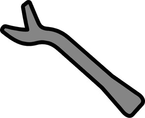 Angled Crowbar Illustration with Thick Black Outline and Gray Fill.