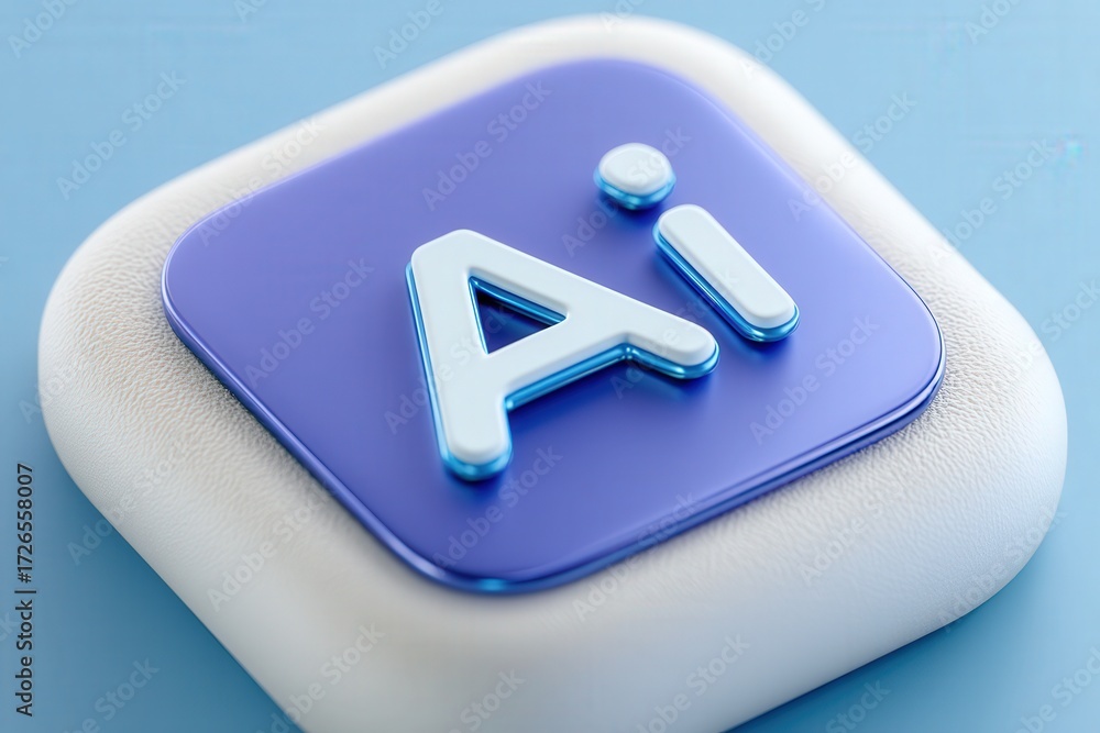 Poster Captivating 3D depiction of an AI icon symbolizing artificial intelligence innovation surrounded by a sleek modern design emphasizing digital transformation captured with clarity