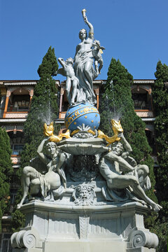Fountain Goddess of the Night. The sculpture composition with fountains The Night (Goddess of the Night) in park of Gurzuf, Crimea. Baroque style, 19 century.