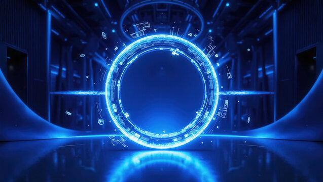 Blue holographic ring in tech space