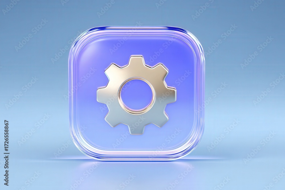 Poster polished gear icon set against a soft blue gradient background representing automation technology an