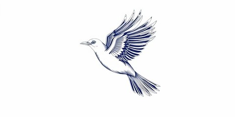 Obraz premium Intricate line drawing of a stylized bird in flight, showcasing fine detail and shading, stylized, bird