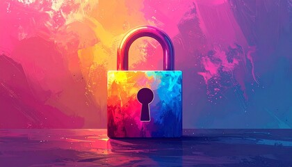 Vibrant colorful padlock against an abstract background, symbolizing digital security, privacy, and data protection with modern artistic design.