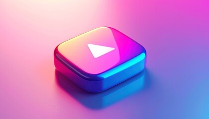 Glossy 3D Play Button Icon with Vibrant Gradient Lighting. Modern Digital Media, Video Streaming, and Multimedia Concept