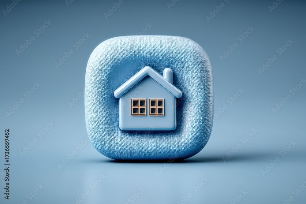 Aufkleber innovative 3d rendered house icon displayed on a delicate textured button showcasing modern design a