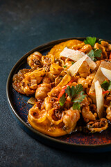 Pasta with minced meat and parmesan