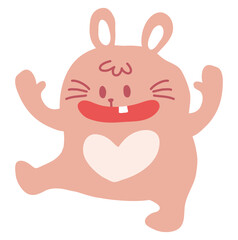 Hand drawn style cute dance bunny character flat vector. Cartoon comic happy rabbit exercise. Pink color funny easter bunny element. Baby adorable animal sticker kids preschool characters heart child	