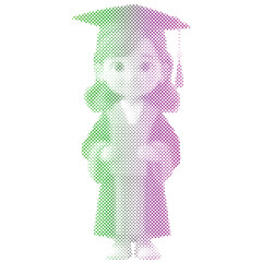 Halftone dots pattern gradient of a Student girl in graduation ceremony in gradient