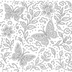 Batik Butterfly Seamless Pattern. Traditional Butterfly Vector Background. Seamless Batik Butterfly Design. Ethnic Butterfly Pattern Vector. Decorative Batik Butterfly Motif. Seamless Batik Butterfly