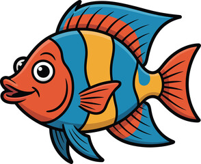Colorful cartoon fish illustration with vibrant red blue and yellow details