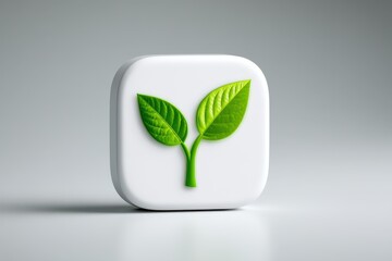 Minimalist design showcasing two green leaves integrated within a white geometric icon symbolizing sustainability ecology and environmental consciousness captured with clarity