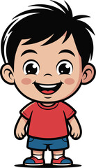Cartoon illustration of a cheerful little boy with a bright red shirt