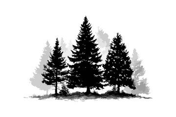 Silhouettes of evergreen trees create serene winter atmosphere, evoking tranquility