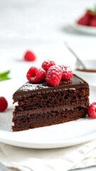 A slice of rich chocolate cake