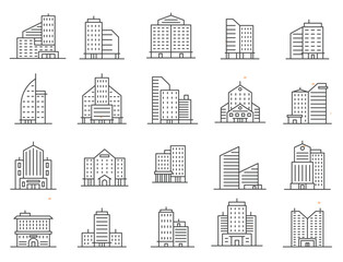 set of building icons, such as city, apartment, condominium, town