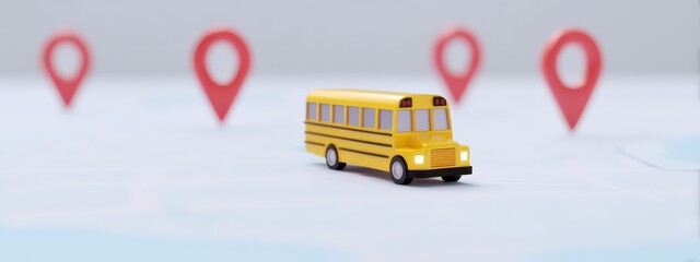 Bus moving along map with animated location arrows, School bus GPS tracking