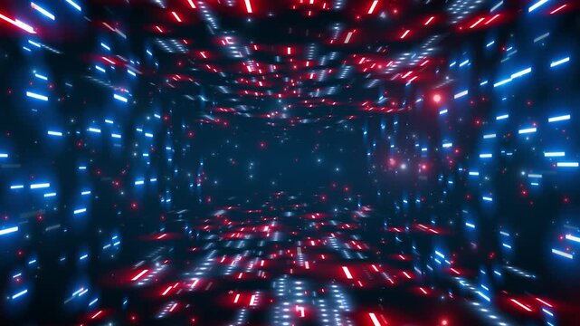 Tunnel Effect with Blue and Red Data Bits Business Corporate Technology Particles Digital Background Loop