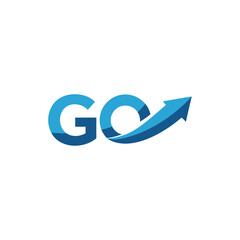 Bold Go logo featuring a blue curved arrow suggesting growth and progress. Ideal for branding, marketing, and business materials that emphasize momentum, success, and forward movement.