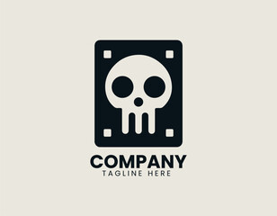Vector logo skull inside square frame with geometric design in modern abstract style