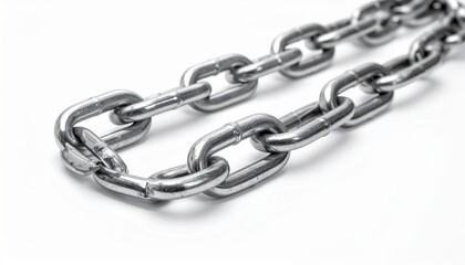 Metal chain isolated on white background, industrial object, horizontal alignment