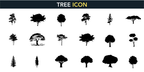 Palm tree silhouette outline set tropical side view, vector line drawing elements for architectural landscape design. Stroke illustration graphics on white background