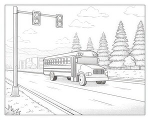 Safety-themed coloring book page featuring a school bus, School bus insurance