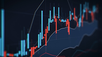 Growing Stock Market Chart with Candlestick Design. Digital Graph Showing a Healthy Bullish Market Trend for a Business Listing. Computer Screen with Financial Report, Investment Data
