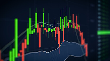 Computer Screen with Dynamic Stock Market Trends with Fluctuating Candlestick Chart with Real-time...