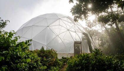 Geodesic Dome Building in Nature with Trees and Greenery
