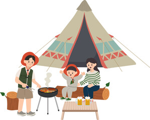 캠핑을 하는 가족들
