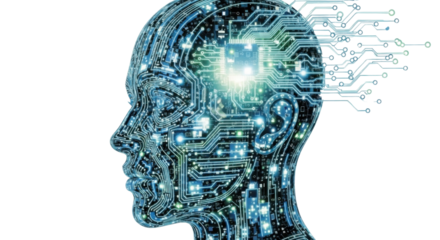 Digital human head with circuit board design isolated PNG with Transparent Background