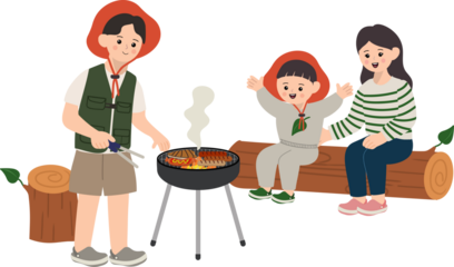 캠핑을 하는 가족들