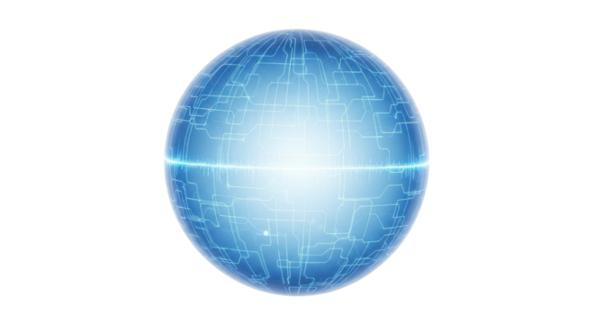 Sphere made of circuits glowing blue isolated PNG with Transparent Background