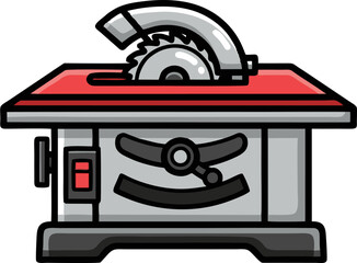 Cartoon Illustration of a Compact Table Saw with Red Top