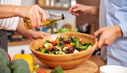 Couple preparing a salad